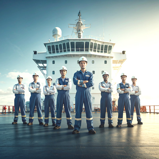 Professional maritime crew on deck